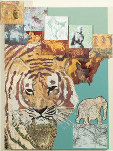 India Detail:  Top - Cave Art representing Himalayan Mountain Range Bottom: Endangered Bengal Tiger by LiDoña Wagner 2016
